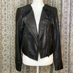 Banana Republic Black Leather Fringe Jacket